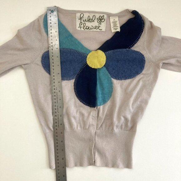 ANTHROPOLOGIE Vintage Field Flower Cardigan Sweater XS Cotton Cashmere Applique - Picture 8 of 8